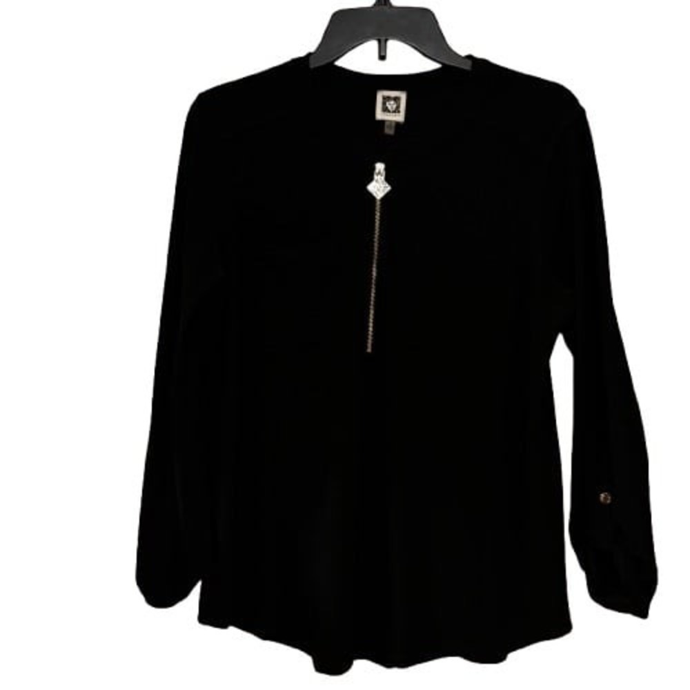 Anne‎ Klein Women's Blouse Size Medium Black Dressy Career Workwear Top